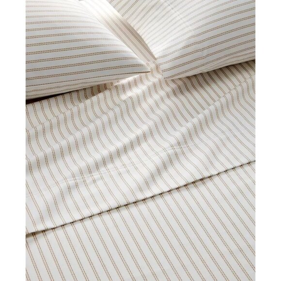 Charter Club 550 Thread Count Queen Sheet Set Tan White Stripe Cotton MSRP $170 - Picture 2 of 3